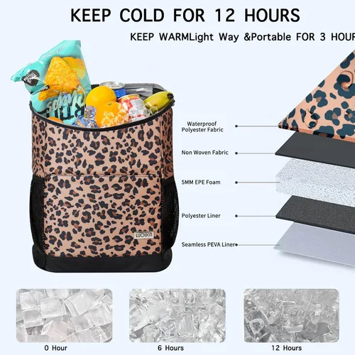 Miniatura 2 de Mochila Enfriadora Wolka 30 Latas, Mochilas Enfriadoras Portátiles Aisladas a Prueba de Fugas, Bolsa Enfriadora Impermeable de Lado Suave