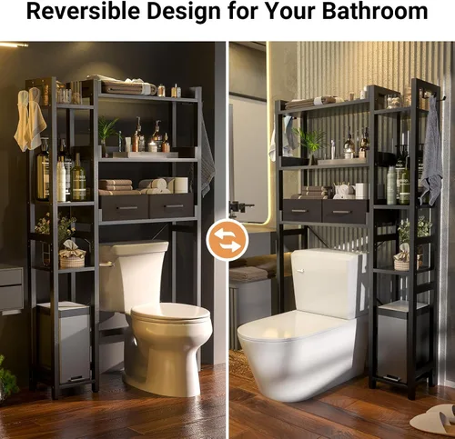Miniatura 5 de Besiost - Estante de almacenamiento sobre el inodoro con 2 cajones - Organizador de baño de 7 niveles con estante ajustable, estante de ahorro
