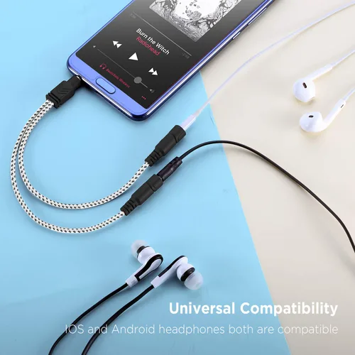 Miniatura 2 de DUKABEL Divisor de auriculares, cable divisor de 0.138 in para auriculares [trenzado fino y chapado en oro], cable auxiliar de audio estéreo en Y