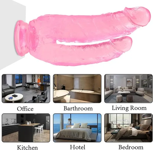 Miniatura 3 de Doble pene realista de silicona con fuerte ventosa para empujar manos libres, juguetes adultos 2025 para mujeres 64u765f4f