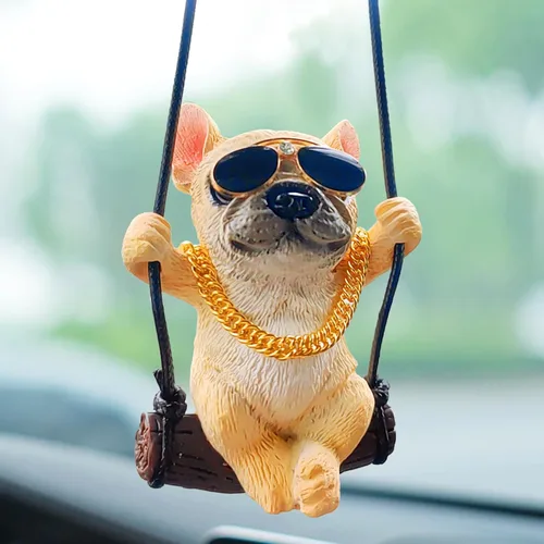 Miniatura 10 de Adorno colgante de coche con diseño de perro oscilante, lindo encanto de bulldog para decorar el auto para mujeres/hombres, pequeños regalos