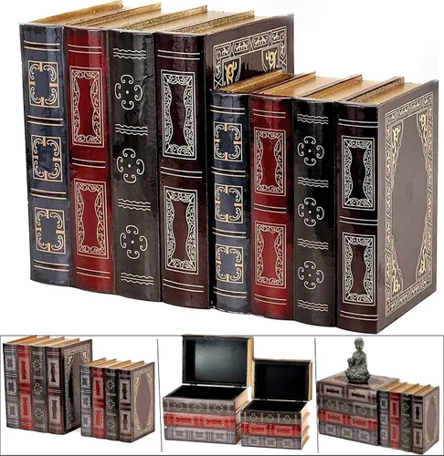 Bellaa 25419 - Juego de 2 sujetalibros decorativos con almacenamiento secreto, vintage, de madera, uso intensivo, decoración de estantes de
