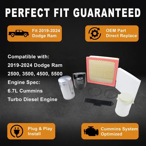 Miniatura 2 de Flecto Kit de filtro Cummins de 6.7L compatible con Ram 2500 3500 4500 5500 2013-2018 Reemplaza 68157291AA 68197867AA 53034051AB 5083285AA