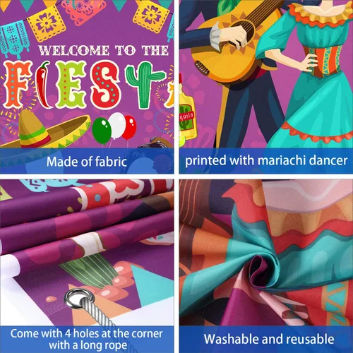 Miniatura 4 de Blulu Cartel de puerta de fotos para parejas del Cinco de Mayo, 6 x 3 pies, temática mexicana, accesorios de fotografía, telón de fondo de fiesta