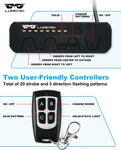 Miniatura 4 de LUMENIX Kits de luces estroboscópicas de rejilla para camiones con controlador, 8 unidades de cubierta LED de alta intensidad Montaje