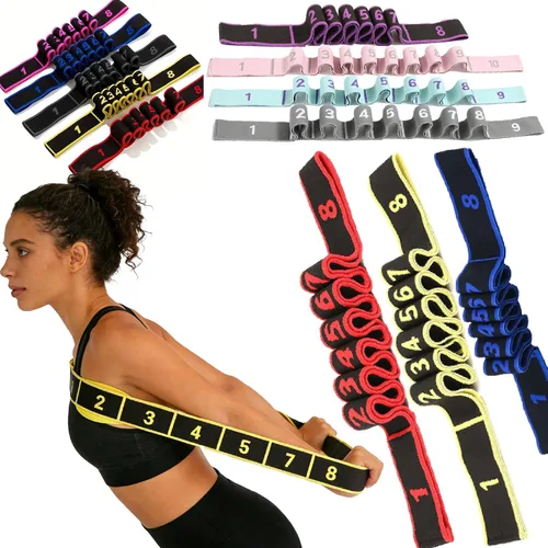 Miniatura 9 de Banda de resistencia de fitness para estiramiento y yoga, banda de resistencia de yoga ajustable de 8 segmentos con asas para brazos, ejercicio