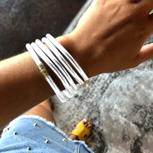 Miniatura 2 de MJartoria - Juego de pulseras de gelatina con purpurina Pulseras de silicona con relleno de gelatina y purpurina para mujeres