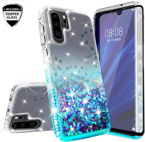 Miniatura 6 de Funda compatible con Huawei P30, con [protector de pantalla de vidrio templado] SOGA Diamond Liquid Quicksand Cover Cute Girl Women Phone Case