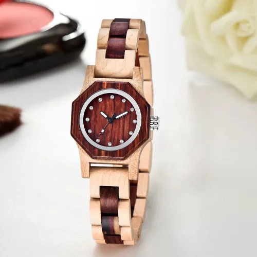 Miniatura 2 de Reloj de madera para mujer con correa de madera de cuarzo, analógico, colorido, relojes de madera de bambú para mujer, BS-WM01-MADERA