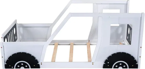 Miniatura 8 de Cama de piso tamaño individual con ruedas, marco de cama Montessori con valla y puerta, cama individual de madera maciza para niños y niñas