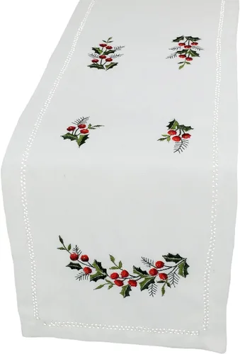 Miniatura 3 de Holly Berry - Camino de mesa navideño bordado con vainica, 8 x 62 pulgadas