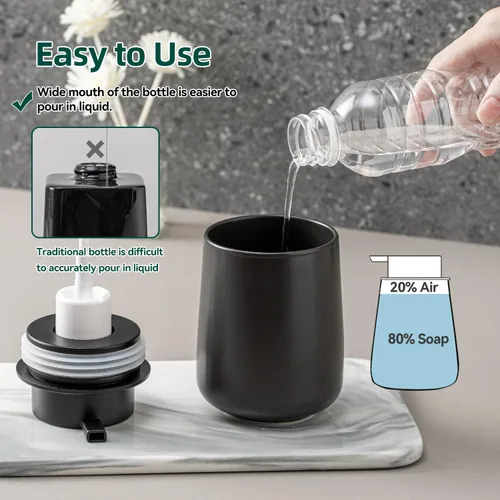 Miniatura 6 de Dispensador de jabón espumoso negro, dispensador de jabón de manos de espuma de cerámica moderno, dispensador de jabón de manos de 12 onzas