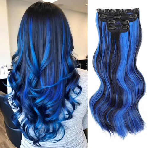 Miniatura 26 de Extensiones de cabello con clip de Vigorous de 20 pulgadas, con reflejos rubio playa, extensiones de cabello ondulado largo y suave de cabello