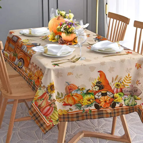 Miniatura 6 de Hexagram Mantel rectangular de otoño de 50 x 70 pulgadas, mantel de otoño naranja, mantel de camión de calabaza para decoración del hogar, cocina