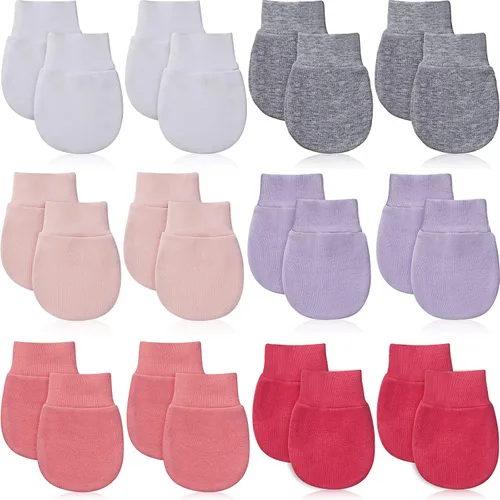 12 pares de guantes para bebé recién nacido, guantes antiarañazos para niños y niñas de 0 a 6 meses (gris claro, blanco, morado claro, rosa claro,