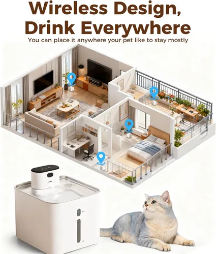 Miniatura 7 de Fuente de agua para gatos sin bombeo de 4.2L, fuente para gatos con batería de 5000 mAh, fuentes de agua inalámbricas para mascotas, modos de agua