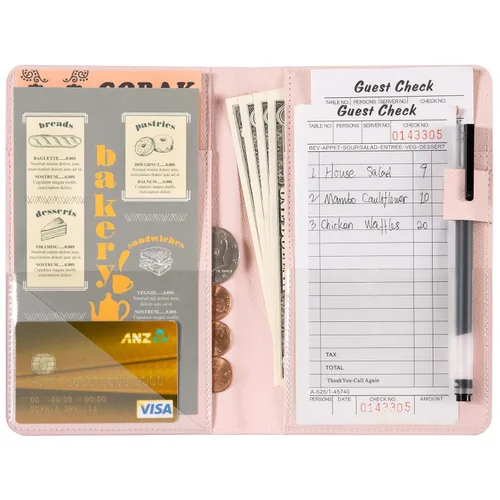 Miniatura 2 de CoBak - Libreta para meseros, organizador compacto con bolsillos transparentes y para dinero, portabolígrafo, se ajusta perfectamente al delantal