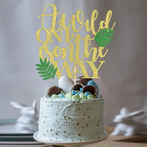 Miniatura 7 de A Wild One is on the Way - Decoración para tartas con temática de animales de la selva, decoración temática tropical hawaiana, baby shower, fiesta