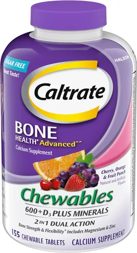 Miniatura 14 de Caltrate Chewables 600 Plus D3 Plus Minerals Suplemento de vitamina D de calcio, cereza, naranja y fruta, 90