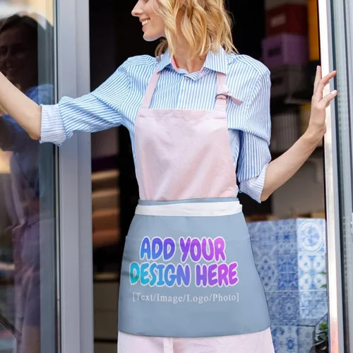 Miniatura 162 de AXKEUDO Delantal personalizado con bolsillos, delantales de cintura para camarera para cocinar en casa, restaurante, servir trabajo