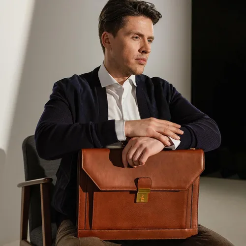 Miniatura 2 de Time Resistance Maletín de cuero - Bolsa italiana hecha a mano para laptop - Bolsa de trabajo para hombres y mujeres - Adjunta - Bolsa