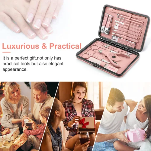 Miniatura 6 de Juego de manicura profesional de pedicura, kit de cortaúñas – 18 herramientas de cuidado de uñas – Kit de aseo con lujosa funda de viaje mejorada