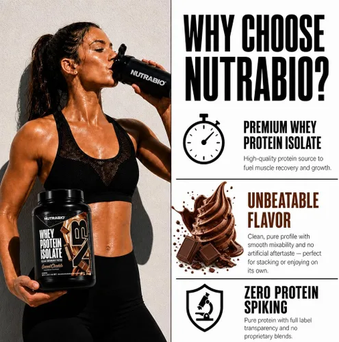 Miniatura 4 de NutraBio 100% Proteína de suero aislada en polvo, 25g de proteína con perfil completo de aminoácidos, sin transgénicos, sin soja ni gluten, bajo