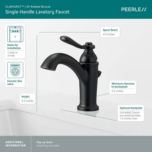 Miniatura 3 de Peerless P1565LF-OB Elmhurst - Grifo de baño con mango único, bronce aceitado Oil Rubbed Bronze