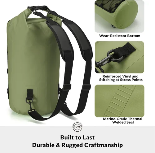 Miniatura 4 de STOVER 5/10/25/30/40/55L Waterproof Dry Bag- Roll-Top Backpack w/Phone Case- Kayaking, Hiking, Camping, Boating- Men/Women 25L Verde