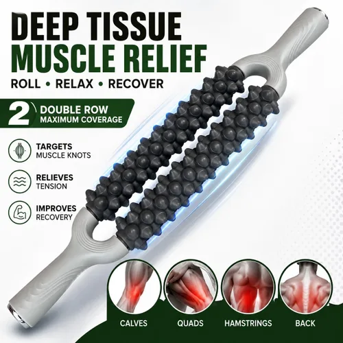 Miniatura 2 de Rodillo de masaje muscular, barra de masaje de tejido profundo de doble fila para recuperación muscular, rodillo de masaje portátil para piernas
