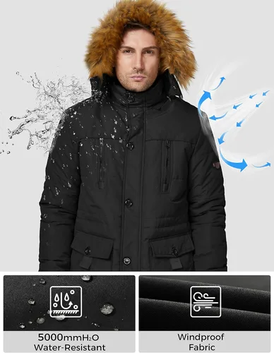 Miniatura 4 de WenVen - Chaqueta de invierno con capucha para hombre, estilo parka