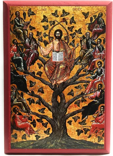 Miniatura 3 de Icono cristiano ortodoxo griego de madera de Jesús Cristo La Verdadera Vid (4" x 5")