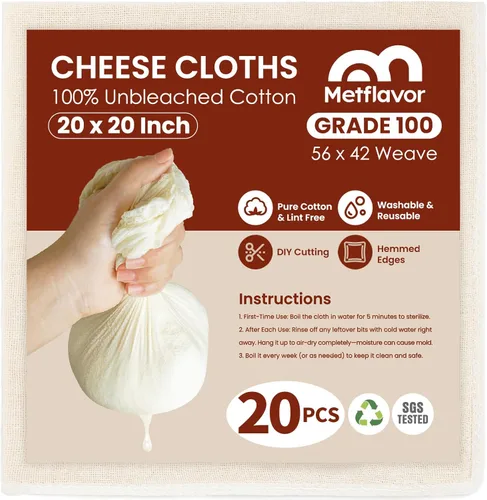Miniatura 10 de 12 paños de queso reutilizables para colar de 20 x 20 pulgadas, paños de queso de grado 100 con bordes dobladillados, 100% algodón sin blanquear