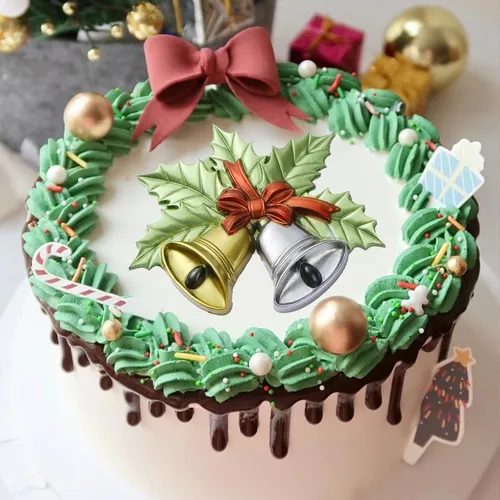 Miniatura 5 de Lujosos moldes grandes para fondant de campanas de Navidad, 3 piezas, hojas de acebo adornadas para decoración de pasteles, molde de silicona, P-115