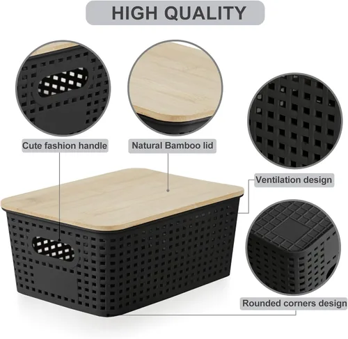 Miniatura 3 de Bagnizer Contenedores pequeños de plástico con tapas de bambú de 5.2 cuartos de galón, cesta apilable para despensa, contenedores decorativos lindos