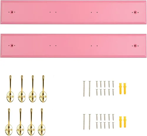 Miniatura 3 de Perchero de bambú para montaje en pared, 17 pulgadas, 4 ganchos dobles, paquete de 2, rosa y dorado