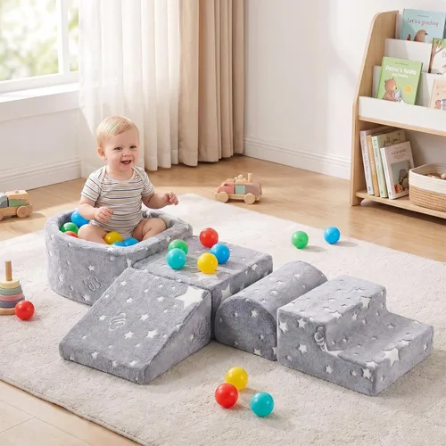 Miniatura 10 de Tiita Juego de bloques de espuma para escalar con pequeña piscina de bolas para bebé, juego de 5 piezas para gatear y escalar - Escalador suave