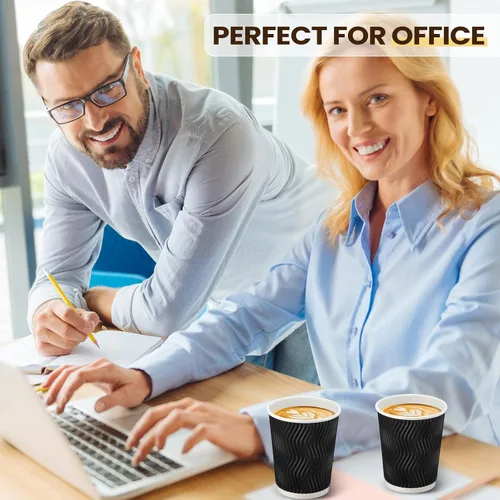 Miniatura 5 de Funnymoom Juego de 140 tazas de café de 8 onzas con tapa, desechables de papel corrugado, tazas de agua a granel adecuadas para café, cacao, jugo