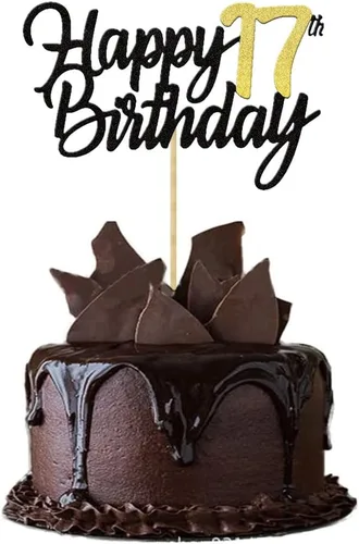Miniatura 6 de Decoración para tartas de cumpleaños 17 años con purpurina para 17 años, decoraciones doradas para tartas de cumpleaños de 17 años, suministros