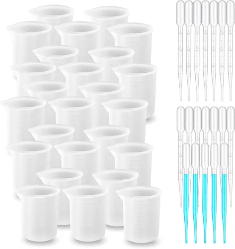 Miniatura 9 de Woohome 50 tazas medidoras de silicona para resina, vasos de mezcla antiadherentes de 3.4 fl oz con cuentagotas de plástico para moldes