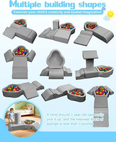 Miniatura 2 de Markdang Juego suave, bloques de escalada de espuma para bebés con parte inferior de partículas antideslizantes y conectores de velcro para niños