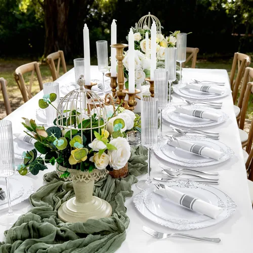 Miniatura 5 de 400 piezas de cubiertos de plástico plateado preenrollados - Cubiertos de plata resistentes - Incluye 100 paquetes de utensilios desechables Plata