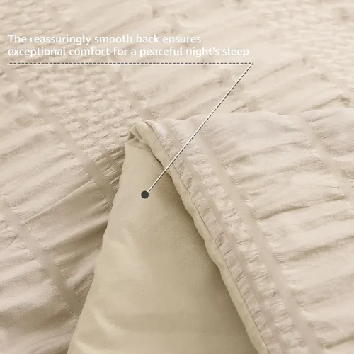 Miniatura 5 de CASAAGUSTO Juego de edredón Twin XL, 5 piezas de cama de seersucker beige en una bolsa, tamaño Twin, suave para todas las estaciones, juegos de ropa