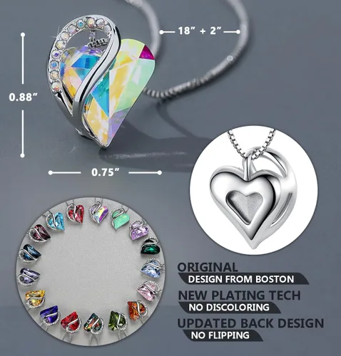 Miniatura 3 de Leafael - Collares para mujer, dije de corazón de amor infinito con cristales de piedra natal, cadena chapada en plata de 18 + 2 pulgadas, regalo