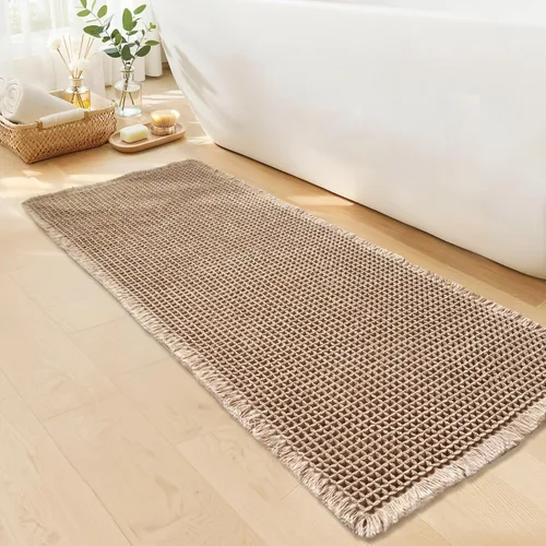 Miniatura 12 de Tapete de baño estilo gofre, tapete de baño bohemio, antideslizante, lavable, súper absorbente y de secado rápido, tapetes de baño pequeños, Caqui