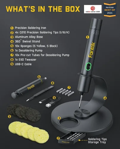 Miniatura 9 de Kit de soldador Fanttik T1 Max, soldador inalámbrico, calentamiento rápido de 7 segundos (390°F-840℉), auto-descanso, 4 puntas de soldadura