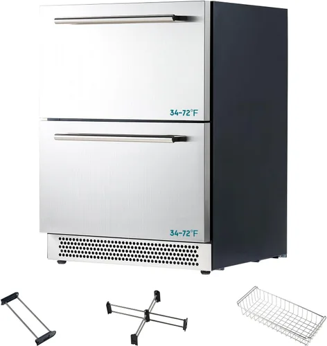 Miniatura 13 de Albott Refrigerador de bebidas - Refrigerador de 24 pulgadas con puerta de vidrio, estantes ajustables y panel táctil LED, diseño bajo mostrador