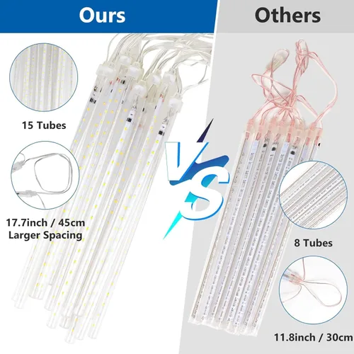Miniatura 7 de PEMOTech Luces de lluvia de meteoritos para exteriores, 38.5 pies, 15 tubos de 11.8 pulgadas, 540 luces LED de Navidad al aire libre, luz