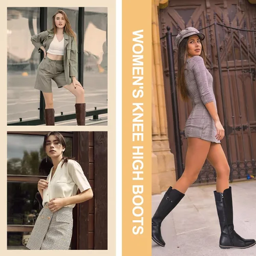 Miniatura 2 de Jeossy Botas altas hasta la rodilla 9655 para mujer, botas planas de equitación con hebilla y cremallera para mujer