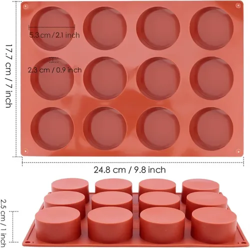 Miniatura 2 de Juego de 2 moldes redondos de silicona de 2 pulgadas (24 cavidades) cilíndricos cubiertos de chocolate Oreo para galletas y pasteles para dulces